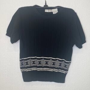 Liz Claiborne Petite Collection Short Sleeve Knit Sweater Black White EUC SP